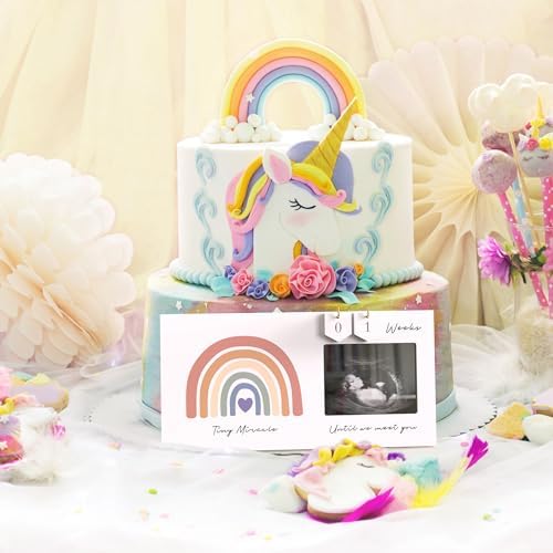 Eurset countdown weeks pregnancy announcement frame being held for a beautiful gender reveal photo shoot.