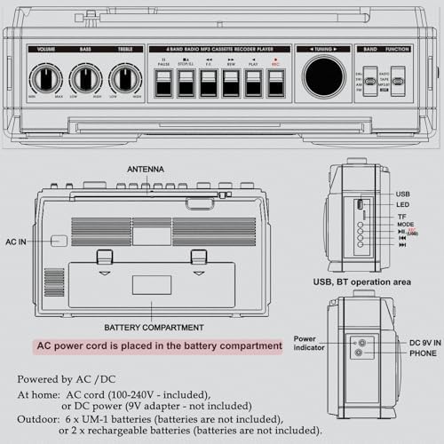Wiscent retro boombox cassette deck open with vintage tape insert