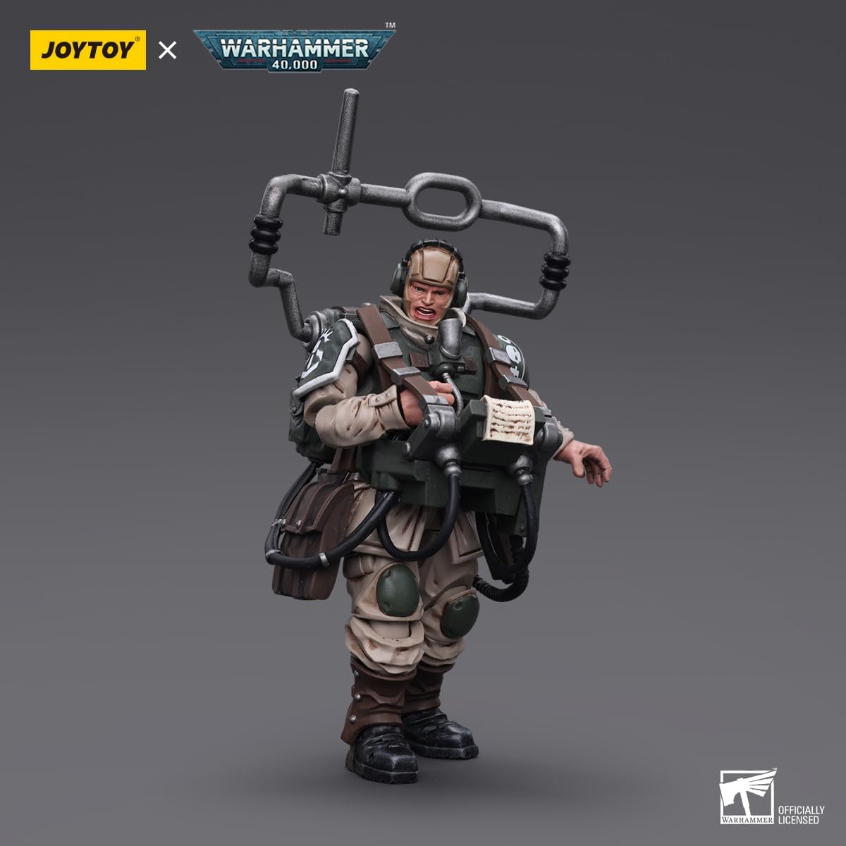 JoyToy Astra Militarum Cadian Veteran with Master Vox action figure side angle view