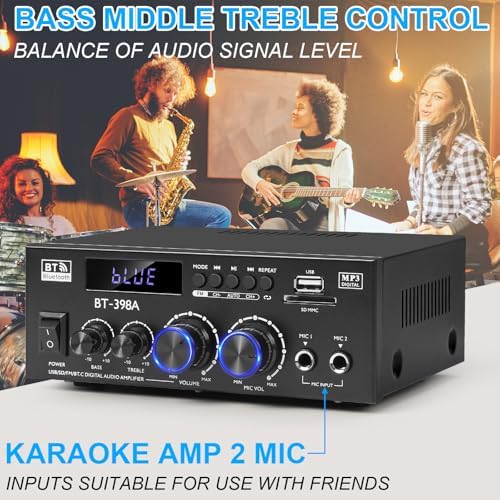 Romicta audio equipment retail packaging highlighting the technical specifications and bluetooth logo