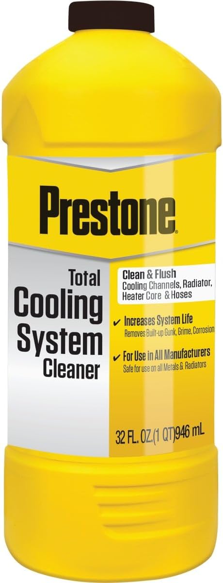 Prestone Total Cooling System Radiator Flush And Cleaner front view bottle showing product details