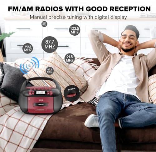Boombox CD Cassette Player Combo: Stereo Sound AM FM Radio with Bluetooth and Remote - AUX/USB MP3/Tape Recording/Sleep Timer/Earphone Jack - DC/AC Powered for Home,Outdoor - Image 8