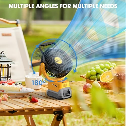Ohyes jobsite fan dual USB charging ports close up view with connected electronics