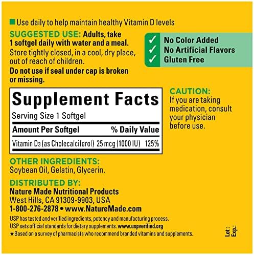 Nature Made Vitamin D3 gluten free immune and bone wellness supplement close up view