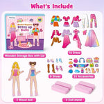 Mocoosy fashion magnet dolls kit displayed inside its open premium wooden storage box with compartments