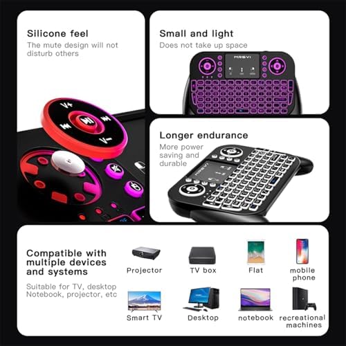 Handheld dual mode keyboard with illuminated seven color backlight