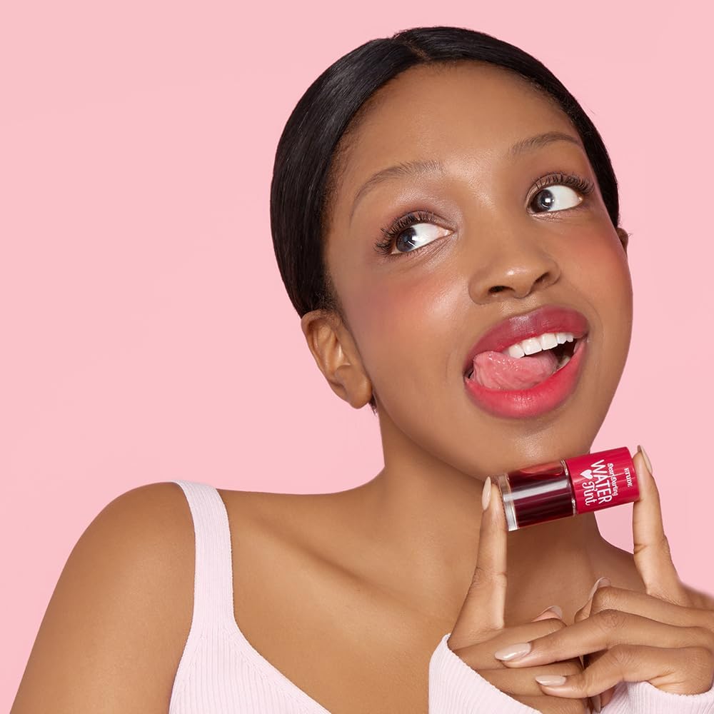 Long lasting fruit inspired lip stain combo on a plain backdrop.