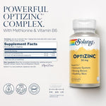Solaray OptiZinc 60 vegetable capsules back label details with supplement facts and ingredients
