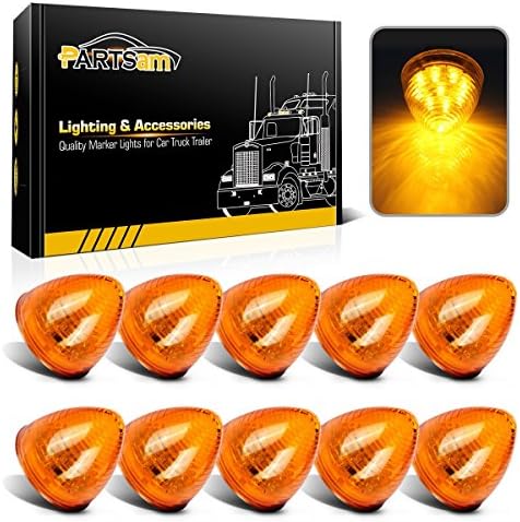 Partsam 2 inch amber clearance lights 10 pack kit unboxed showcasing the 9 LED diode layout.