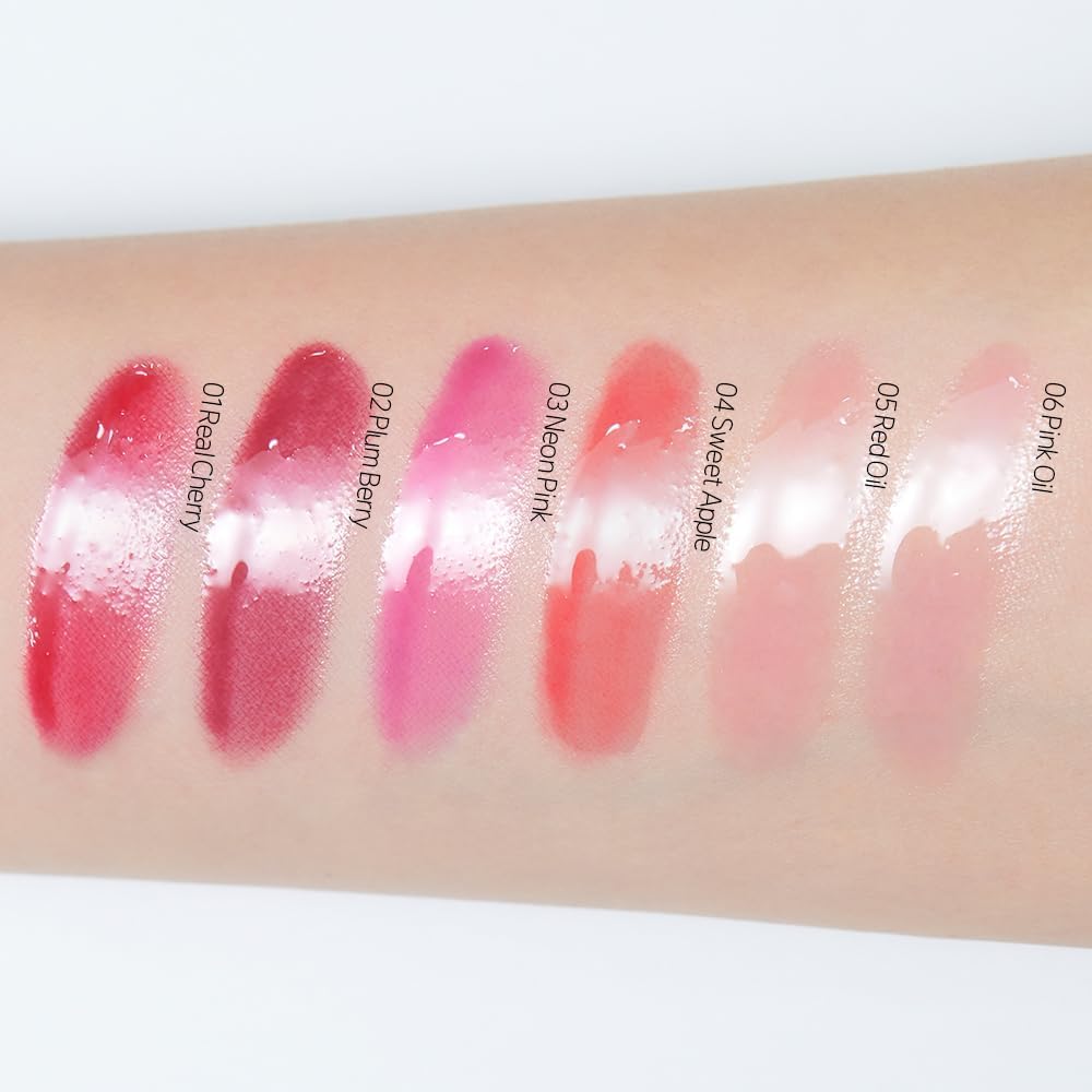 Swatch of the vibrant blue based cherry red shade on the skin.