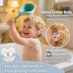Close up of transparent adhesive baby ear patches for swimming and shower water protection.