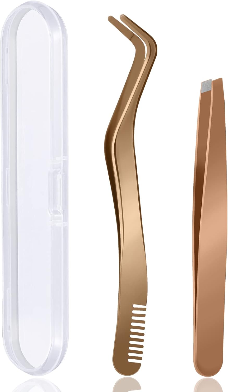 B&Qaugen False Eyelash Applicator Tool 2 pieces for Lash Clusters, Gold DIY Eyelash Tweezers Set (Golden,2pcs) - Image 1