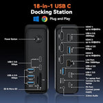 TobenONE triple display docking station rear view showing three HDMI ports and multiple USB connections.