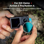Side profile of SmallRig snap-on filter installed on DJI action camera