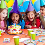 Side view of paper plates and napkin set for birthday party