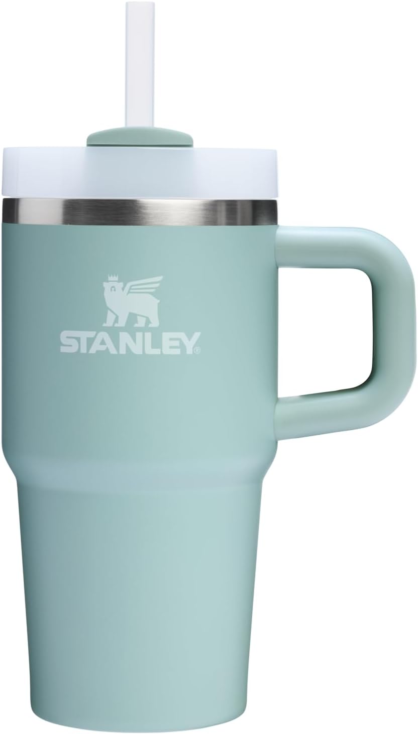 Stanley Quencher H2.0 tumbler front view in seafoam color