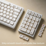 OHY translucent shine through custom round keycap set highlighting RGB background lighting diffusion