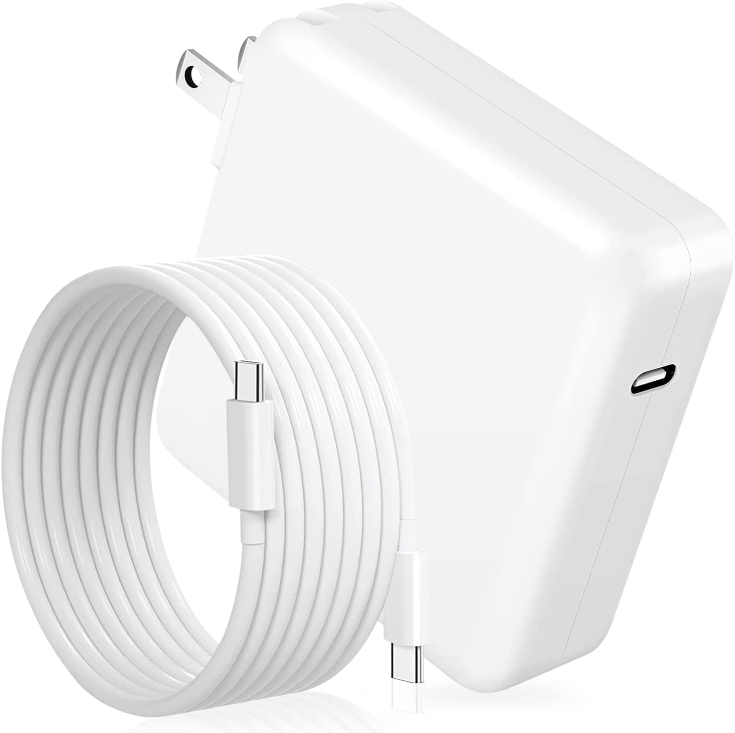 Sunveza MacBook Pro charger front view showing the sleek white power adapter design
