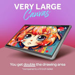 PicassoTab fourteen inch graphics tablet housed in a clear protective cover showing dedicated stylus slot holder.