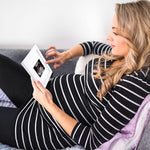 Packaged premium baby shower gift box containing the imported wooden sonogram frame