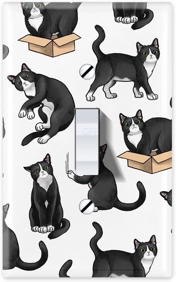 WIRESTER Single Gang Toggle Light Switch Plate/Wall Plate Cover - Black White Tuxedo Cat Hide And Seek - Image 9