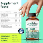FirstOrganic Candiclear Detox Pro supplement side panel displaying herbal ingredients list