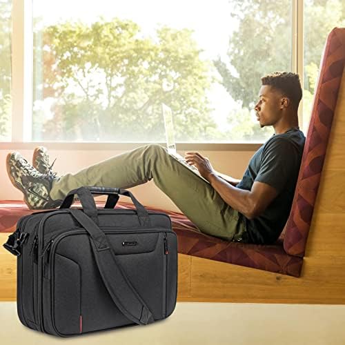 EMPSIGN expandable messenger bag showing interior compartments for seventeen inch laptops