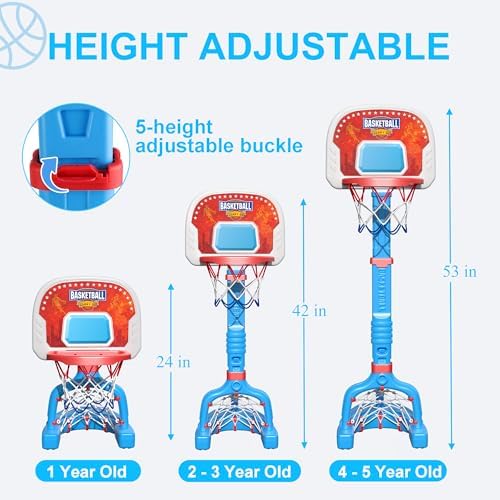 Adjustable basketball hoop for kids at lowest height setting