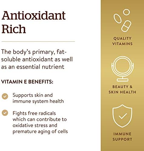 Authentic imported Solgar Vitamin E oil-based softgels for premium immune system defense