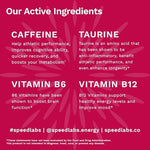 Speed Labs Caffeine Energy Gummies Black Raspberry Natural, 25mg Caffeine, Taurine, B-Vitamins per Piece, 30 Pieces, Vegan, Gluten Free, 1g Added Sugar - Image 4