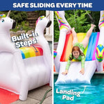 Side view showing the dimensions of the giant inflatable unicorn pool slide.
