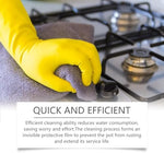 Liquid degreaser applied to a burnt stainless steel pan bottom