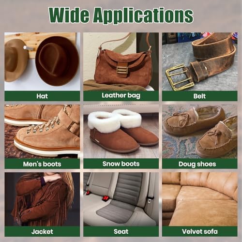 KIEMT suede cleaner for shoes couch and furniture being applied to stained premium boots.