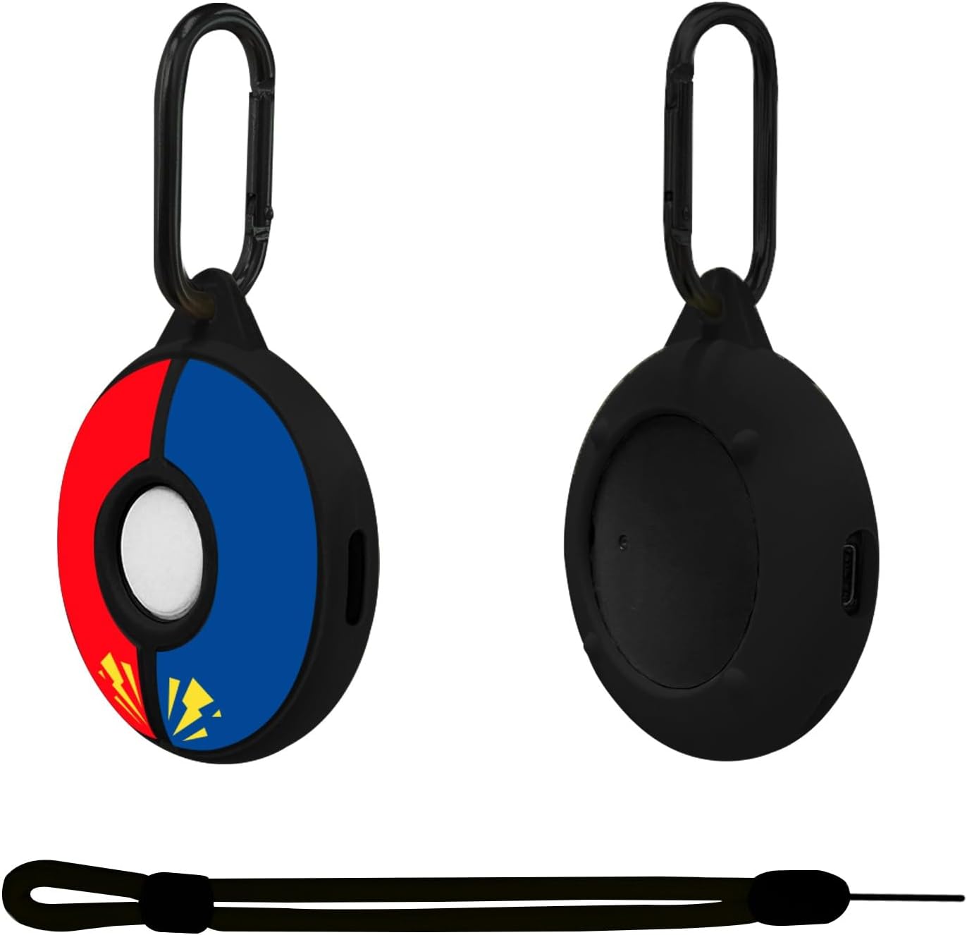 Chanvoo silicone protective case for Poke GO Plus Plus front view showing red and blue design with attached wrist strap.