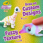 Children coloring the flocked dinosaur figurines with included washable markers and color drops