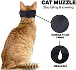 Side profile of the gentle nylon cat muzzle showing the secure head attachment.