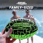 Wave Runner Grip It Xtreme series waterproof football being inflated for summer outdoor kids games.