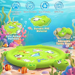 Toddler outdoor sprinkler mat with water streams spraying from the inflatable rim