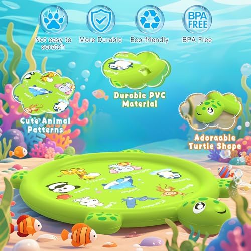 Toddler outdoor sprinkler mat with water streams spraying from the inflatable rim