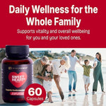 Close-up view of Sweetheart 60 capsules packaging highlighting cholesterol and triglyceride support.