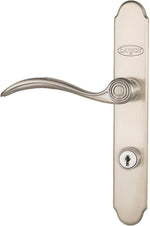 Larson curved brass storm door handle packaged view