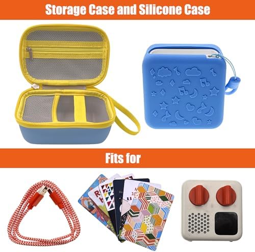 Blue EVA hard storage case for Yoto Mini showing internal organization