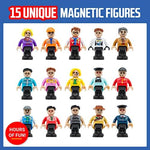 Playmags 15 piece magnetic community figures set standing on tiles