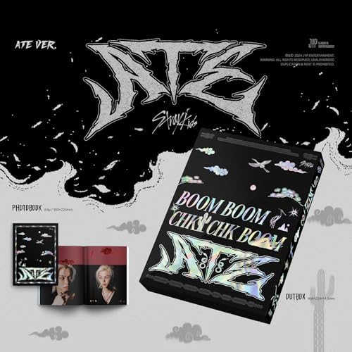 Stray Kids ATE mini album contents displaying the photobook, compact disc, and collectible photo receipt.