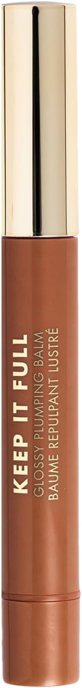 Milani high shine glossy plumping balm product angle shot showing the transparent container.