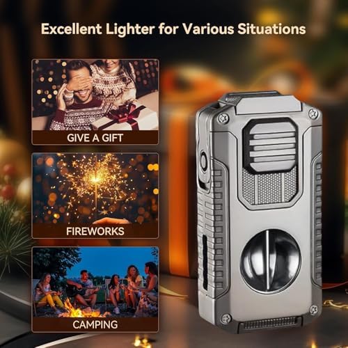 Vrufamt 5 in 1 refillable butane torch lighter set sitting inside its luxury black presentation gift box