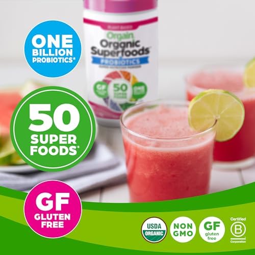 USDA Organic certified greens powder with probiotics and superfoods for gut health