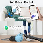 Waterproof smart item locator tags attached to travel backpacks and suitcases.