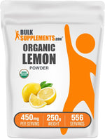 BulkSupplements Organic Lemon Powder premium imported packaging detailing 1111 servings
