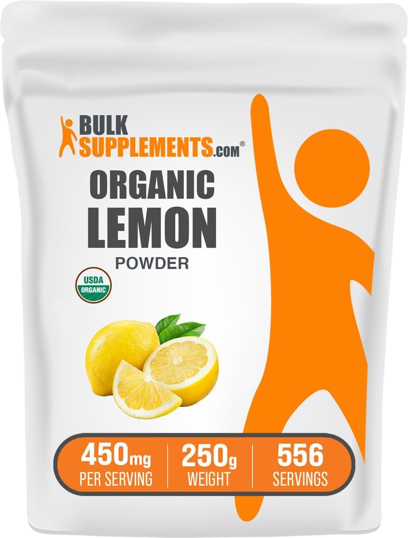 BulkSupplements Organic Lemon Powder premium imported packaging detailing 1111 servings